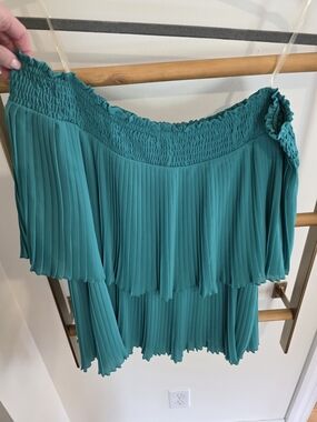 entro Teal Off-Shoulder Pleated Blouse